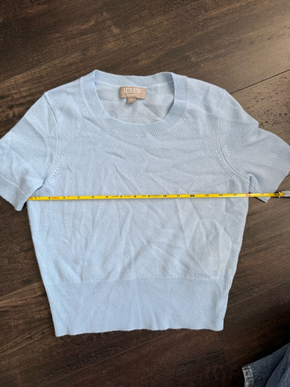 J. Crew NWOT Pastel Blue Shrunken Crop TopShort Sleeve 100% Cashmere - Picture 3 of 8